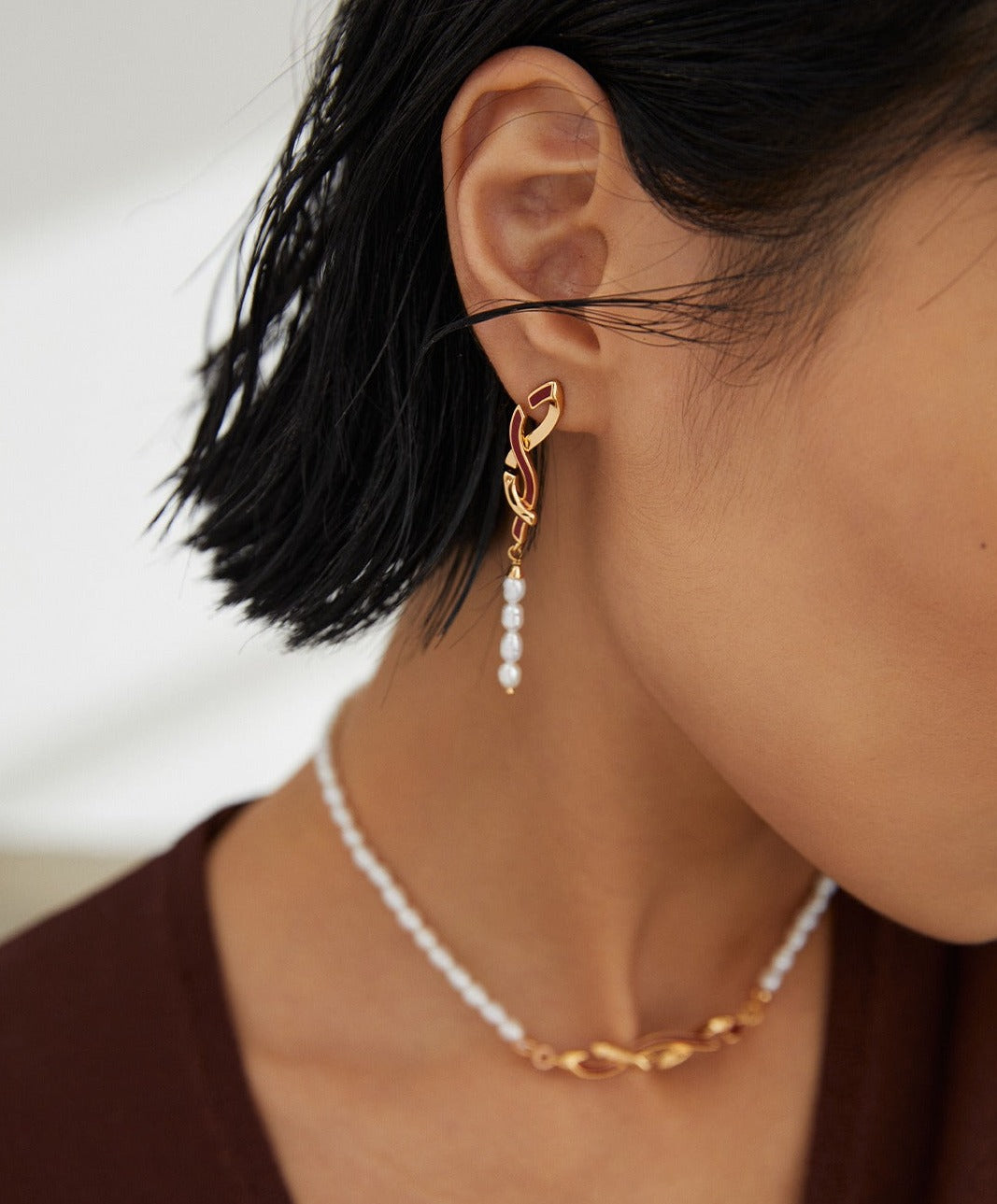 Ruby Enamel Link Earrings